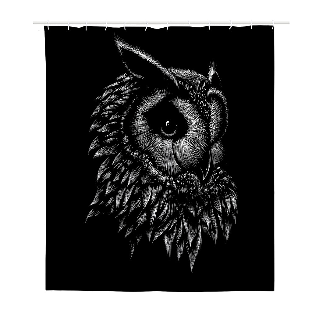 Black And White Owl Print Polyester Shower Curtain
