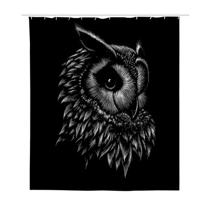 Black And White Owl Print Polyester Shower Curtain