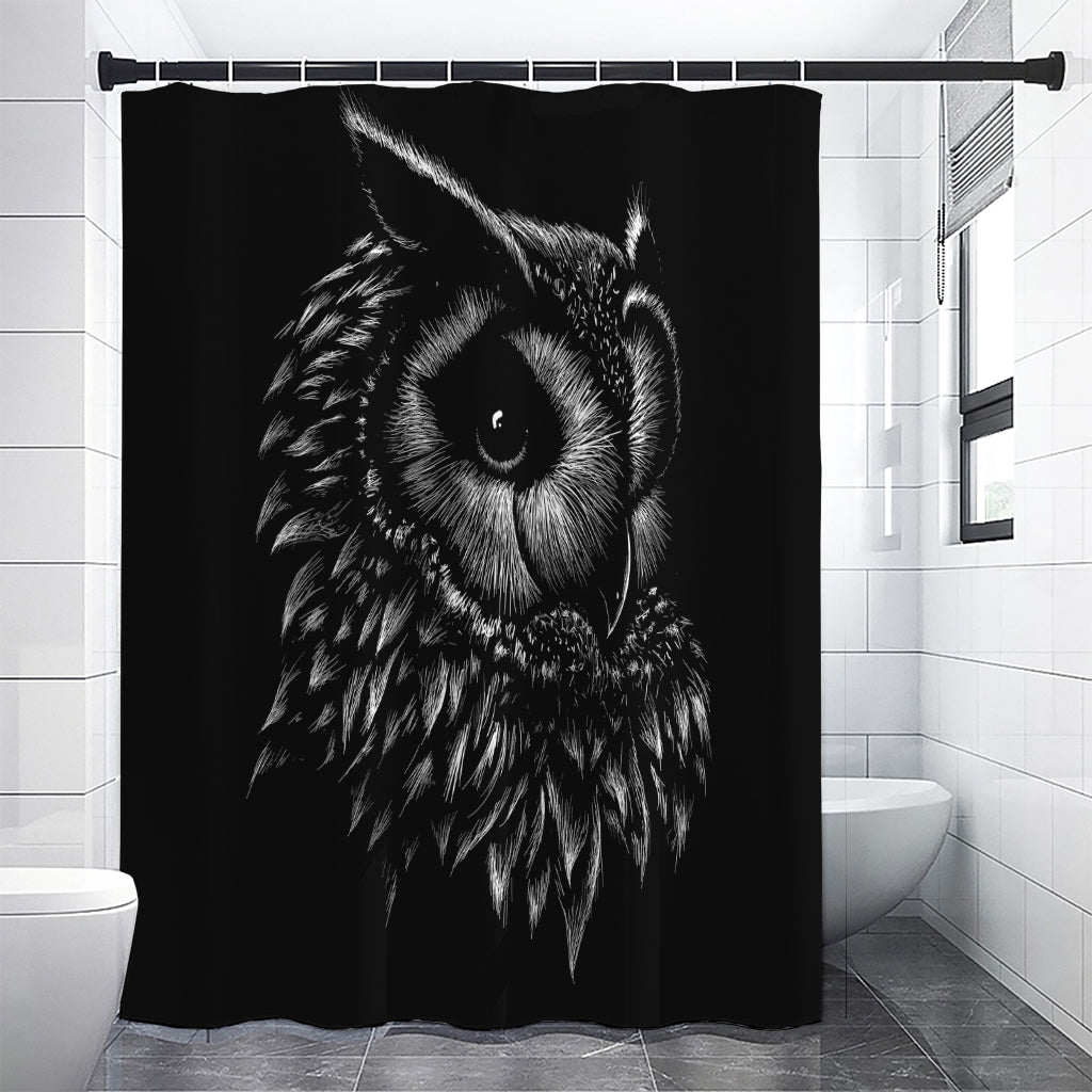 Black And White Owl Print Premium Shower Curtain