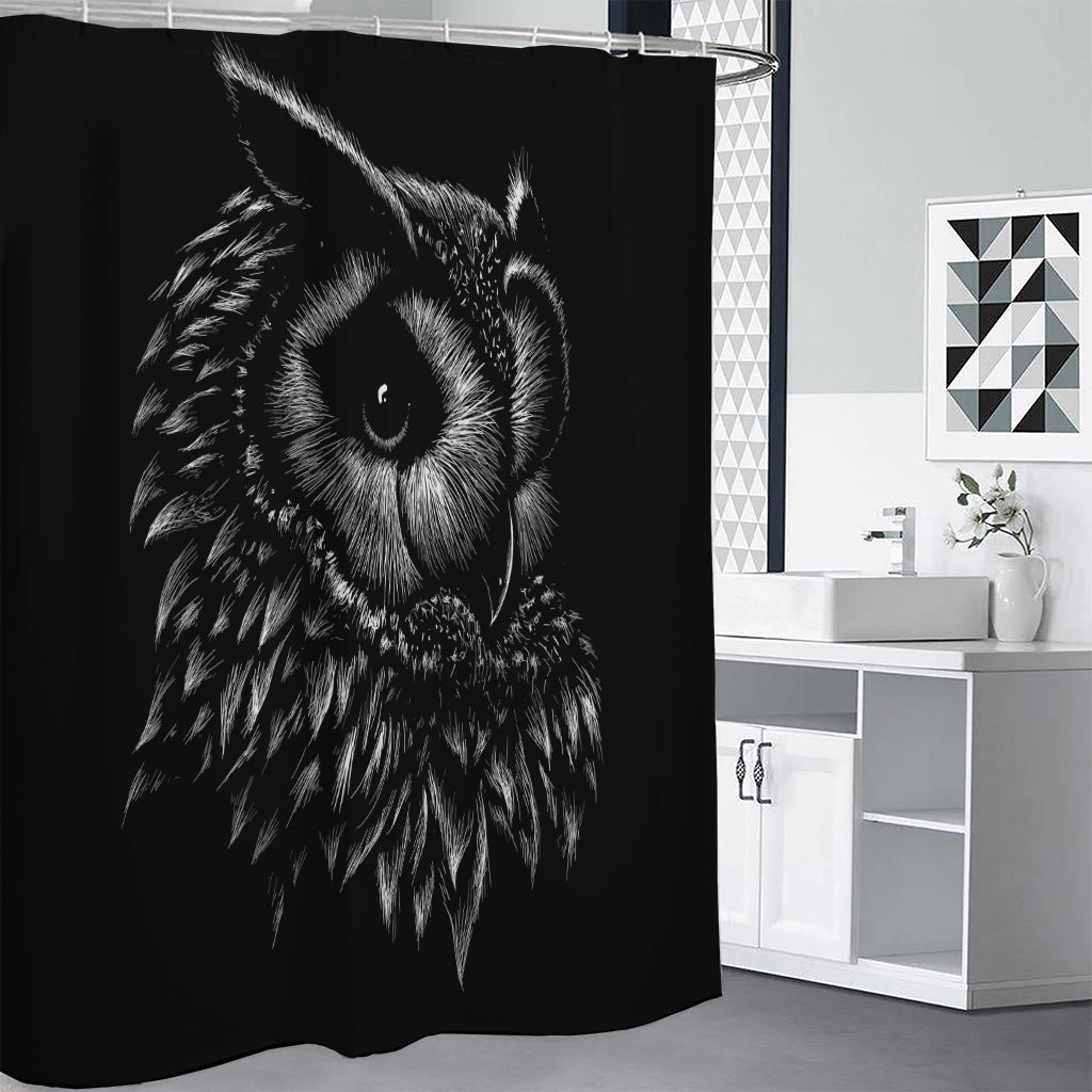 Black And White Owl Print Premium Shower Curtain
