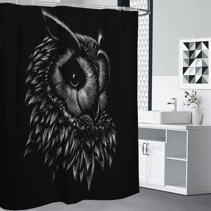 Black And White Owl Print Premium Shower Curtain