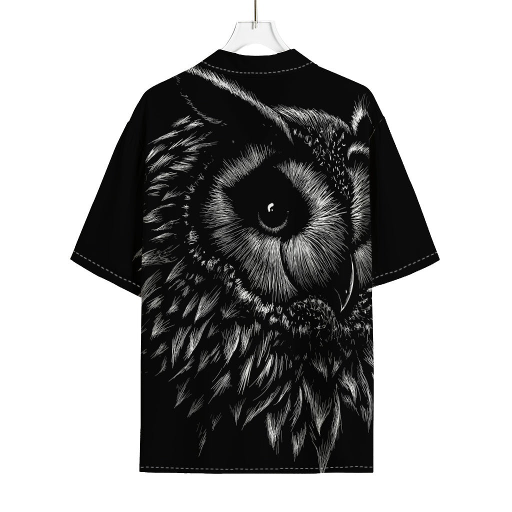 Black And White Owl Print Rayon Hawaiian Shirt
