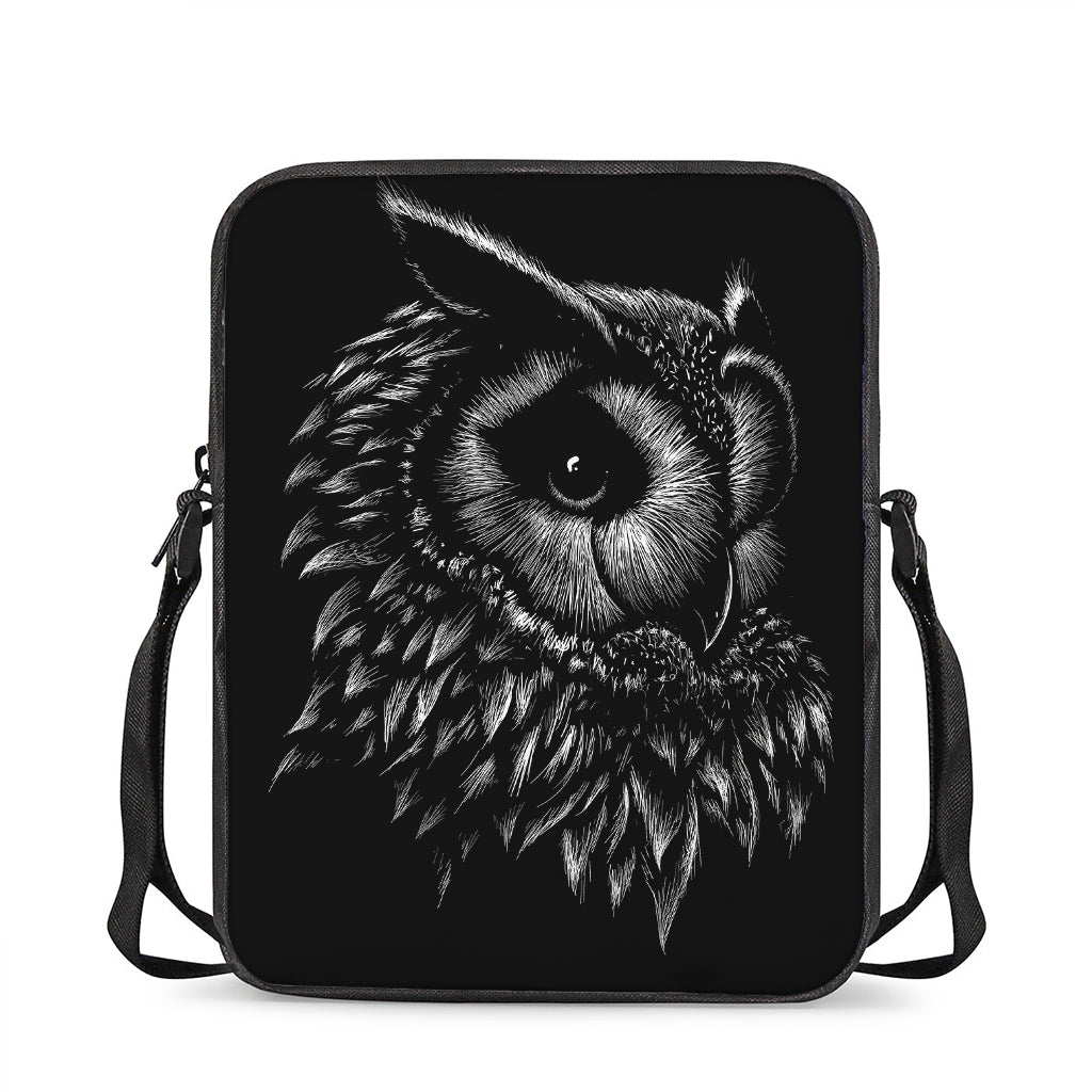 Black And White Owl Print Rectangular Crossbody Bag