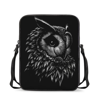 Black And White Owl Print Rectangular Crossbody Bag