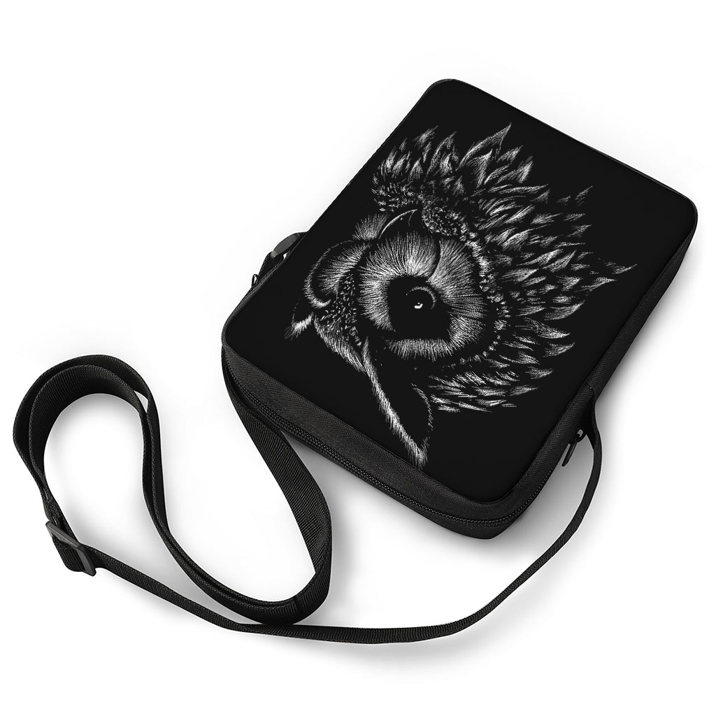 Black And White Owl Print Rectangular Crossbody Bag