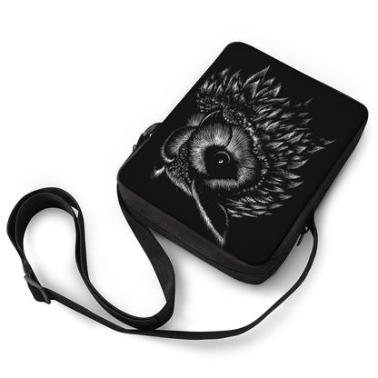 Black And White Owl Print Rectangular Crossbody Bag