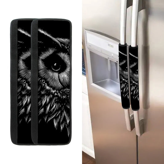 Black And White Owl Print Refrigerator Handle Covers