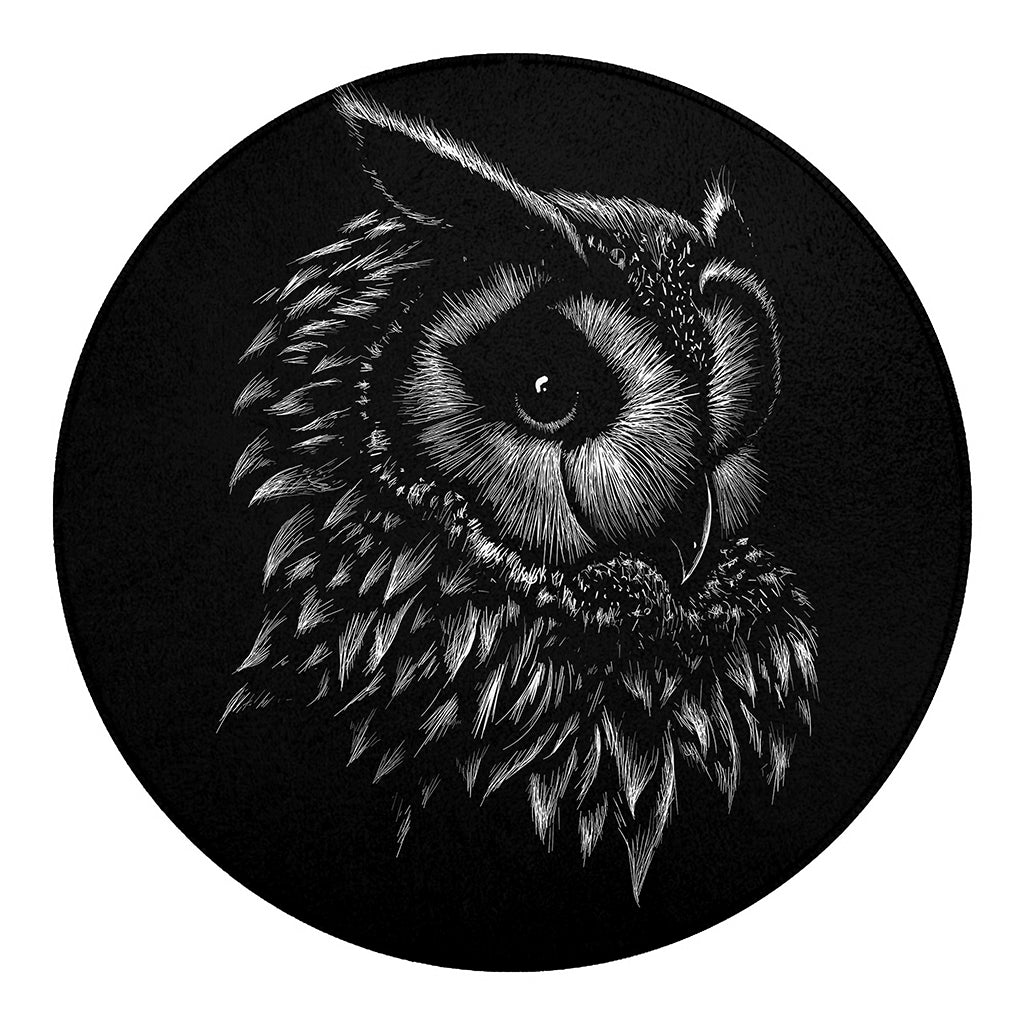 Black And White Owl Print Round Blanket