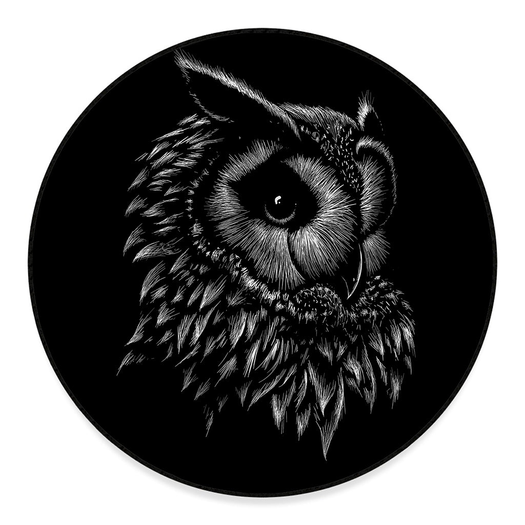 Black And White Owl Print Round Floor Mat