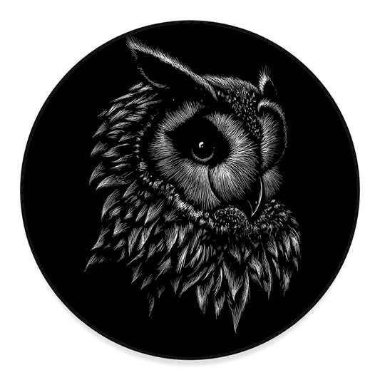 Black And White Owl Print Round Floor Mat