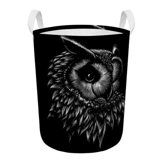 Black And White Owl Print Round Laundry Basket