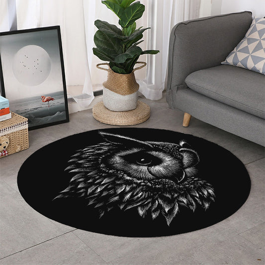 Black And White Owl Print Round Rug