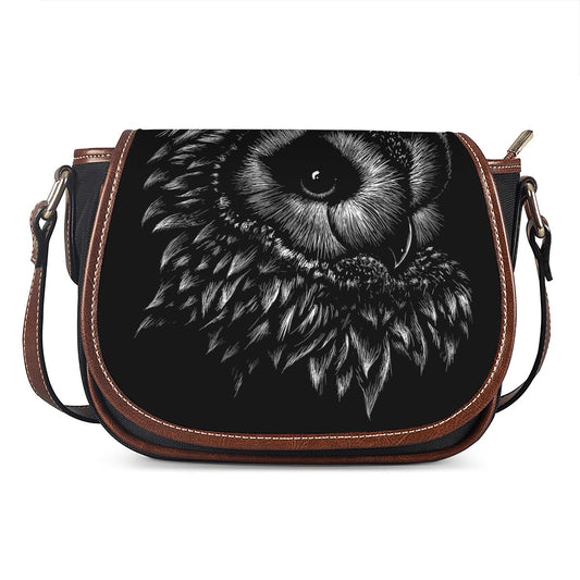 Black And White Owl Print Saddle Bag