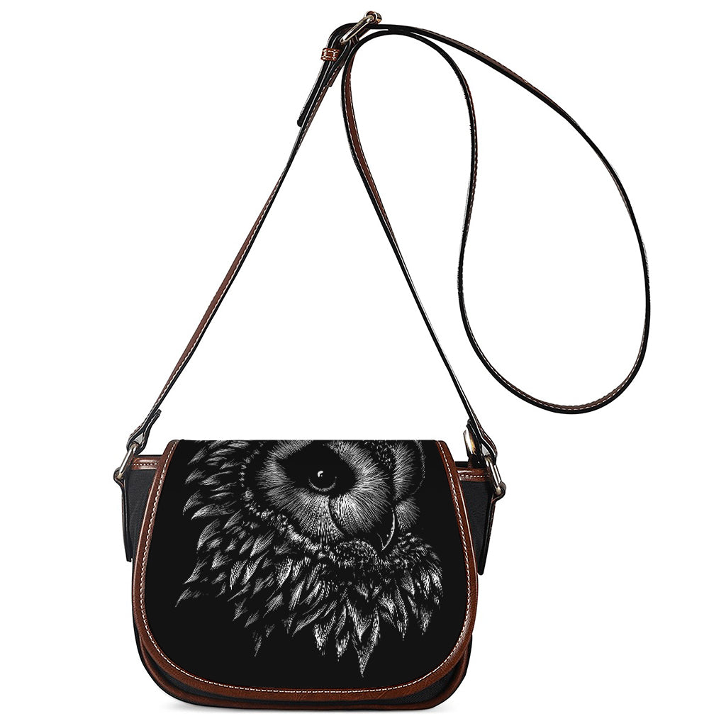 Black And White Owl Print Saddle Bag