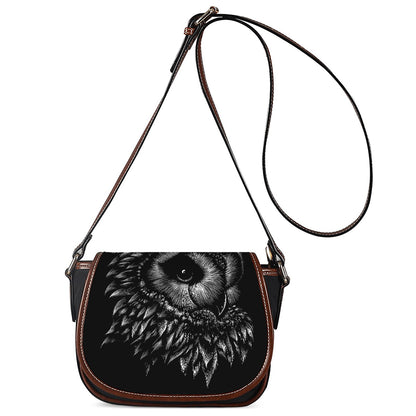 Black And White Owl Print Saddle Bag