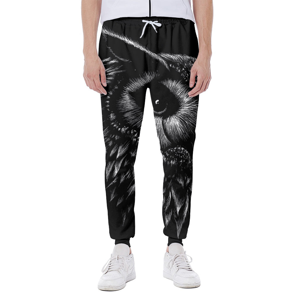 Black And White Owl Print Scuba Joggers