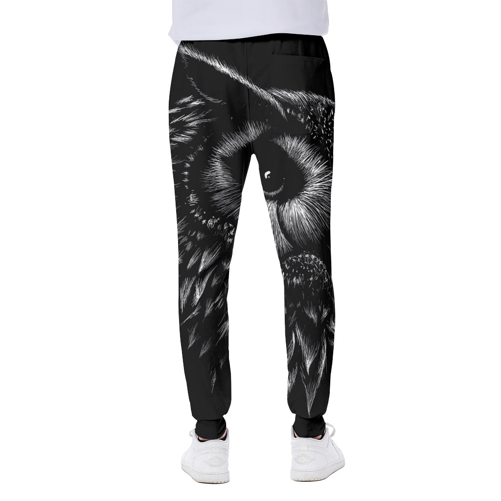 Black And White Owl Print Scuba Joggers