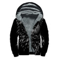 Black And White Owl Print Sherpa Lined Zip Up Hoodie