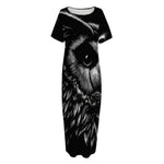 Black And White Owl Print Short Sleeve Long Nightdress