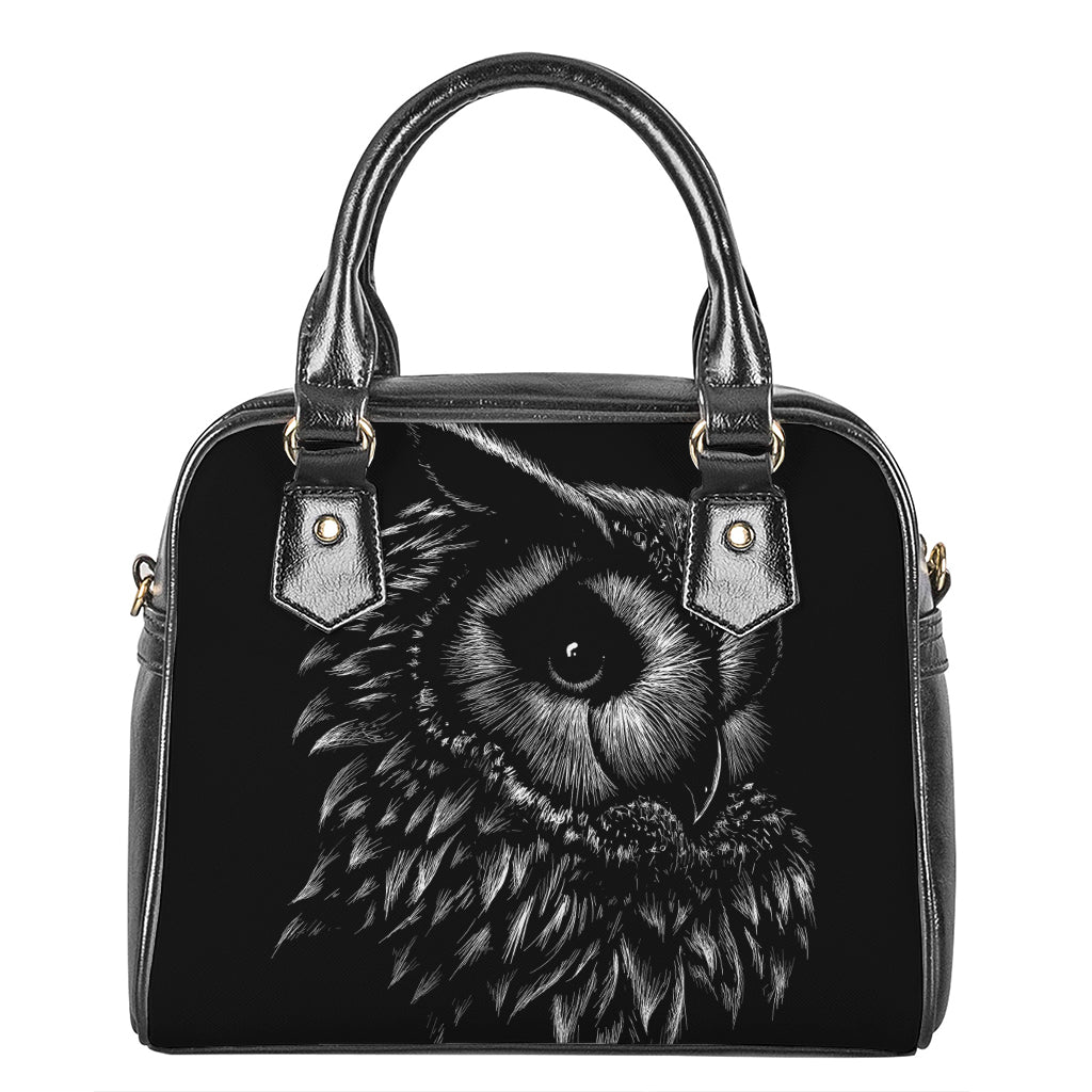 Black And White Owl Print Shoulder Handbag