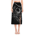 Black And White Owl Print Side Slit Midi Skirt