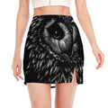 Black And White Owl Print Side Slit Mini Skirt