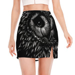 Black And White Owl Print Side Slit Mini Skirt