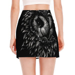 Black And White Owl Print Side Slit Mini Skirt