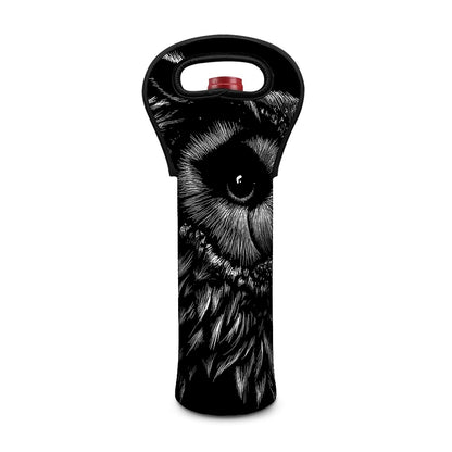 Black And White Owl Print Single Neoprene Wine Tote