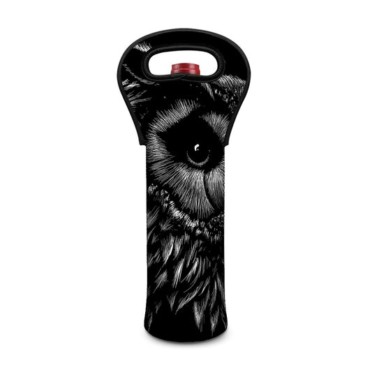 Black And White Owl Print Single Neoprene Wine Tote