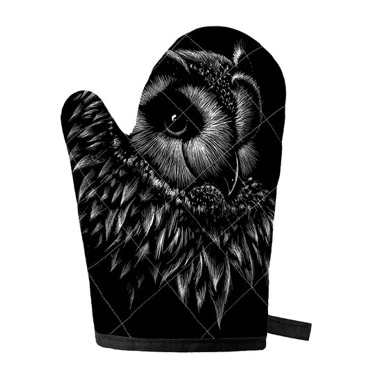 Black And White Owl Print Single Oven Mitt