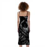 Black And White Owl Print Slim Fit Midi Cami Dress