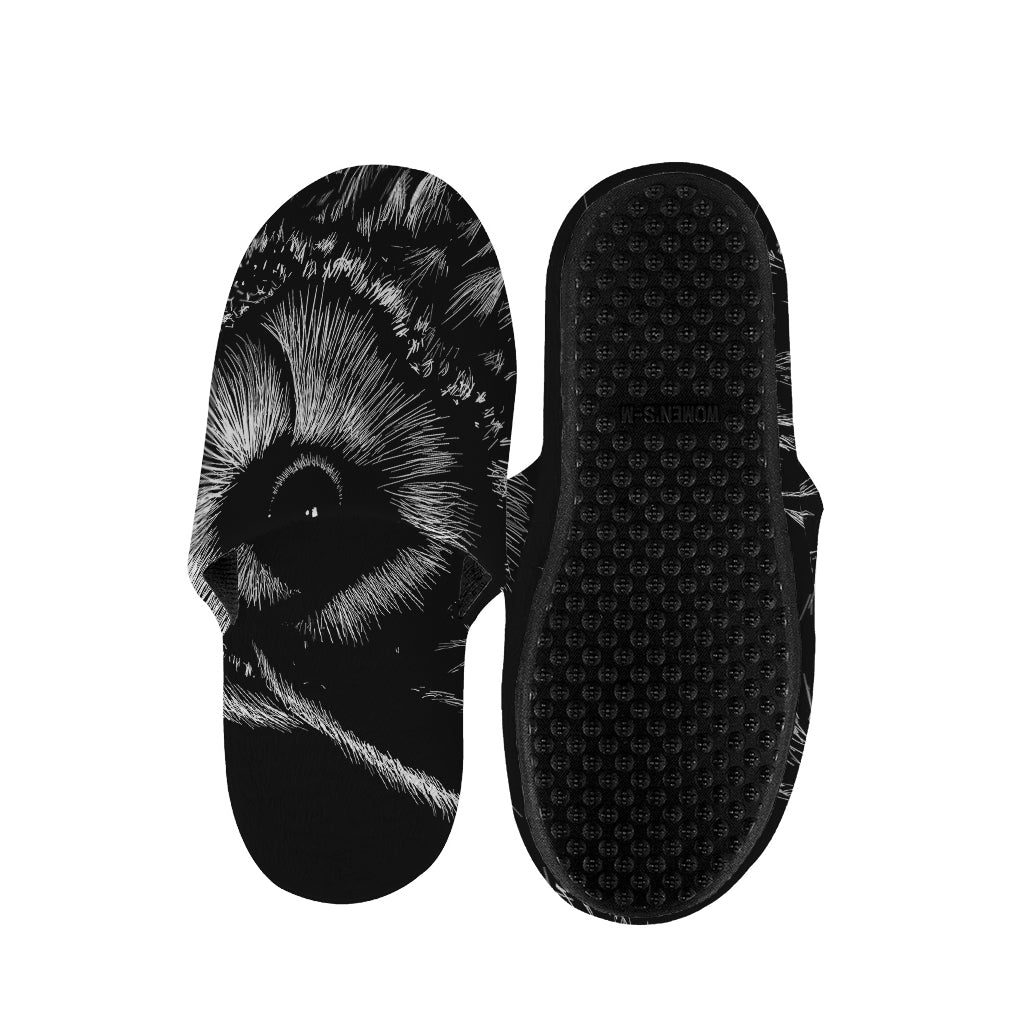 Black And White Owl Print Slippers
