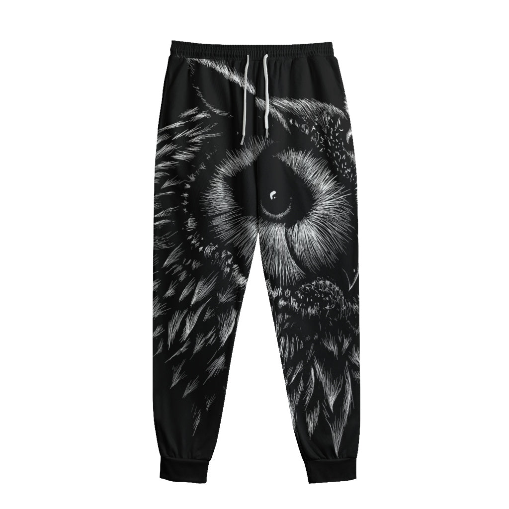 Black And White Owl Print Sweatpants