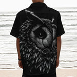 Black And White Owl Print Textured Short Sleeve Shirt
