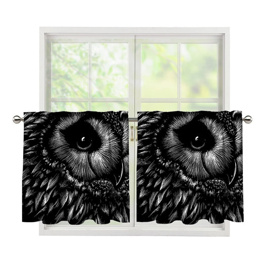 Black And White Owl Print Tier Curtains