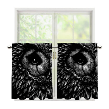 Black And White Owl Print Tier Curtains