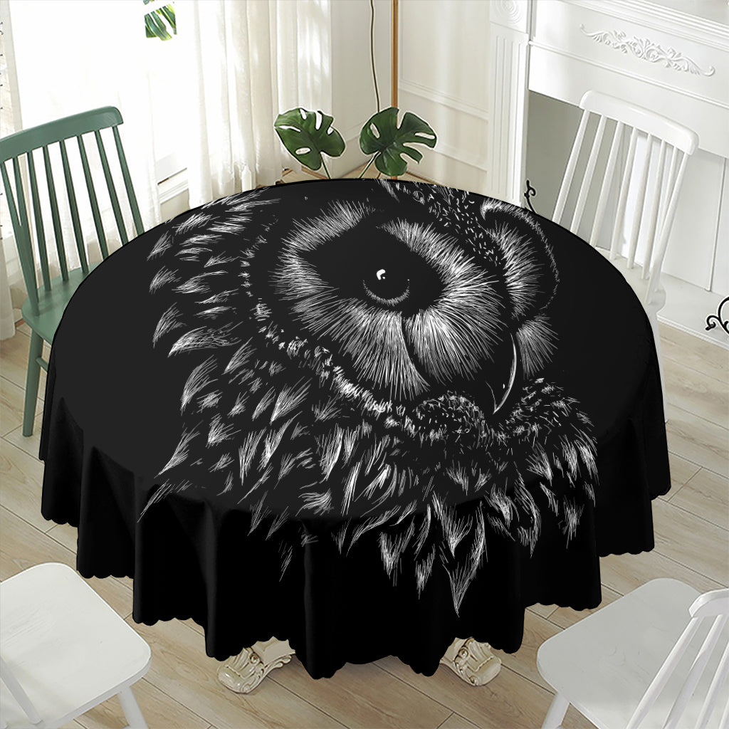 Black And White Owl Print Waterproof Round Tablecloth