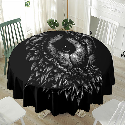 Black And White Owl Print Waterproof Round Tablecloth