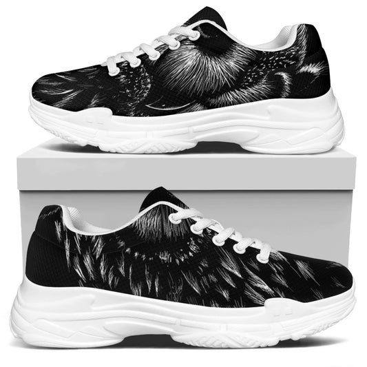 Black And White Owl Print White Chunky Shoes