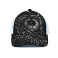 Black And White Owl Print White Mesh Trucker Hat