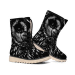 Black And White Owl Print Winter Boots