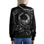 Black And White Owl Print Women's Bomber Jacket