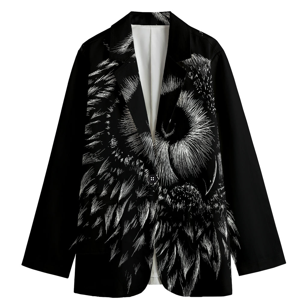 Black And White Owl Print Women's Cotton Blazer