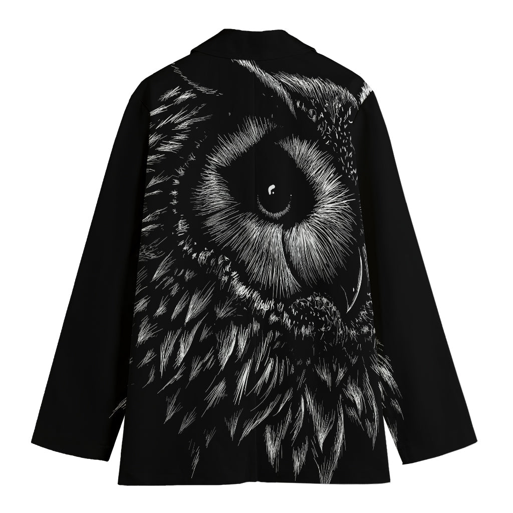 Black And White Owl Print Women's Cotton Blazer