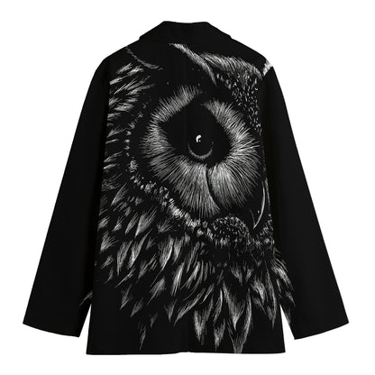 Black And White Owl Print Women's Cotton Blazer