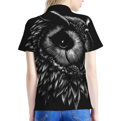 Black And White Owl Print Women's Polo Shirt