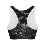 Black And White Owl Print Women's Sports Bra