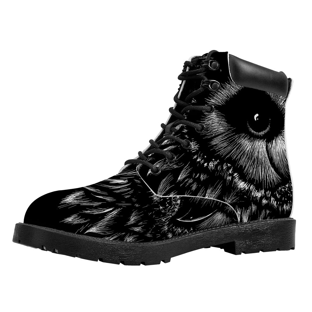 Black And White Owl Print Work Boots