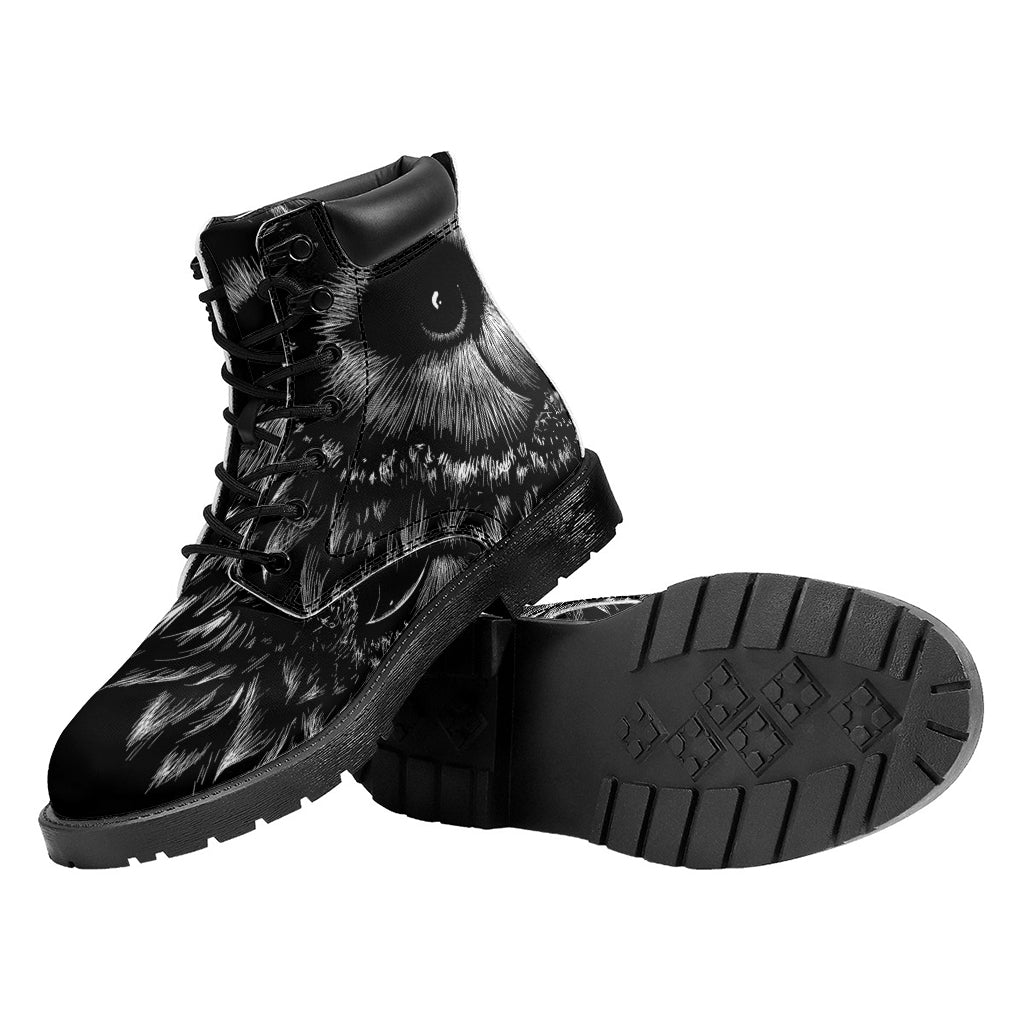 Black And White Owl Print Work Boots